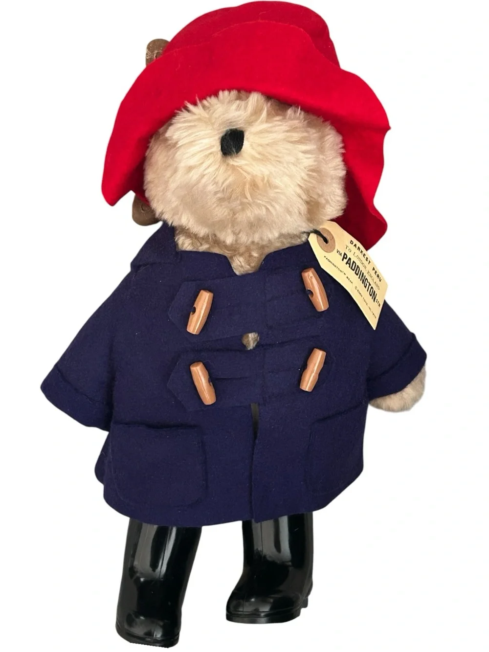 *Vintage* Paddington Bear Plush Eden Toys Red Hat Boots Wellies Blue Coat EUC - Picture 1 of 11